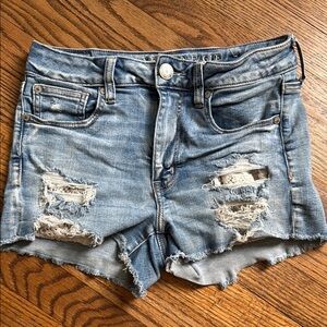 American Eagle Outfitters High Rise Shortie Jean Shorts with Distressing